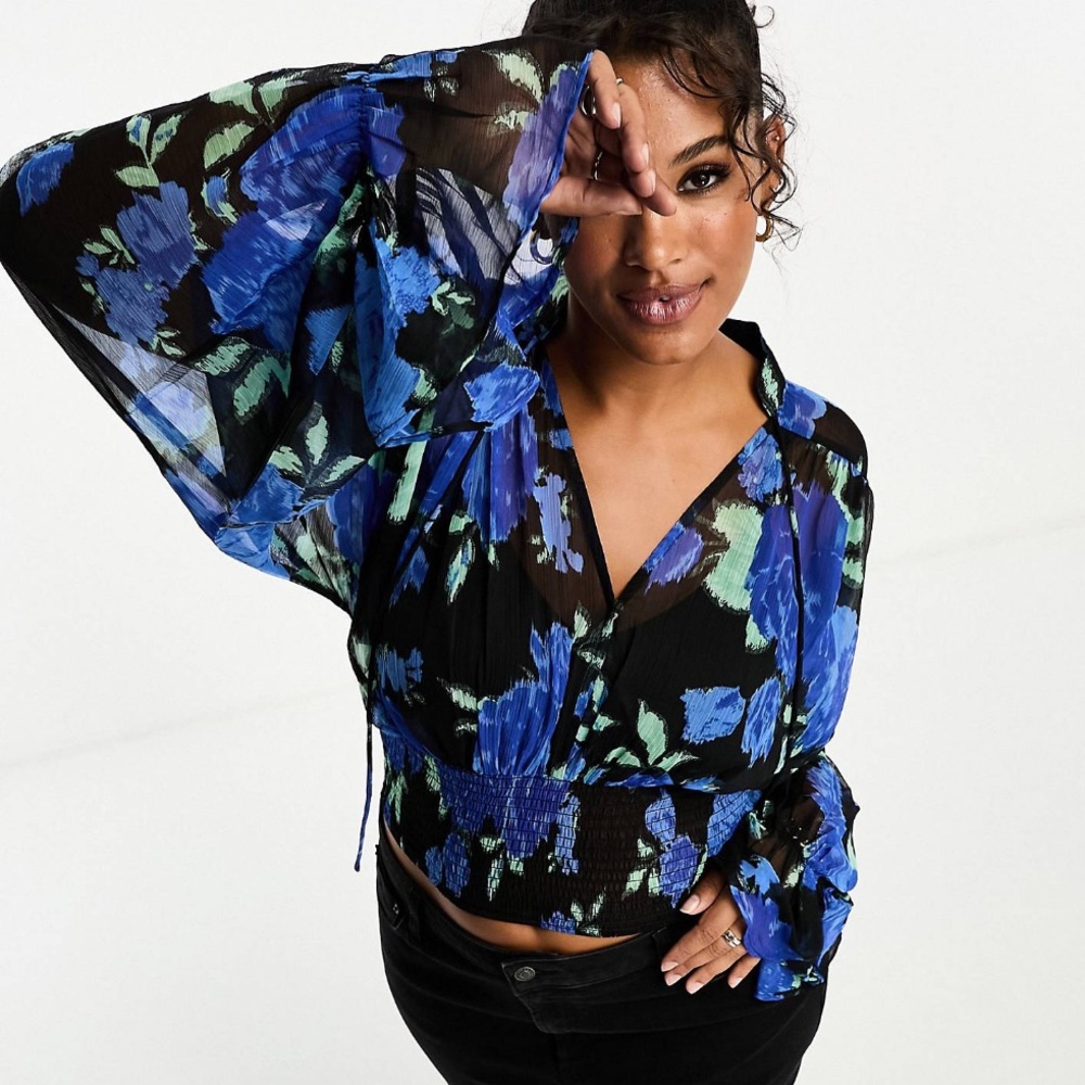 NWOT Plus size asos long sleeve sheer floral blouse